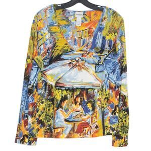 Chicos Vintage Colorful Top V Neck XL 3 Artsy Boho Y2K Cottagecore Maximalist